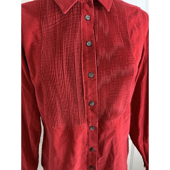J Jill Womens Blouse Top Sz XS Red Corduroy Button Up Long Slv Shirt w/Pintucks - Picture 3 of 10